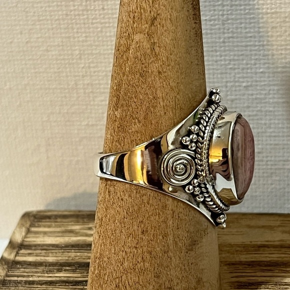 SOLID 925 STERLING SILVER GEMSTONE RHODOCHROSITE RING SIZE 8 - Picture 2 of 7